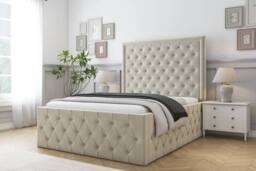 "Comfort Beds Winchester Plush Bed Frame - 50"" Upholstered Headboard in Cream - Size: Single" - thumbnail 1