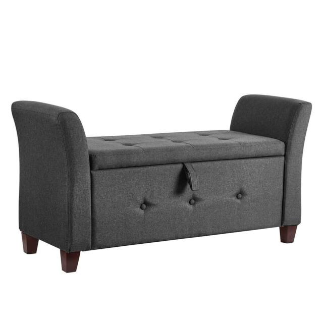 Kelvenix Dark Grey Linen Storage Ottoman Seat Stool Bench - Size: 0.6m2 - image 1