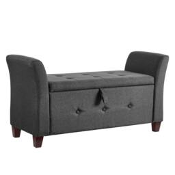 Kelvenix Dark Grey Linen Storage Ottoman Seat Stool Bench - Size: 0.6m2