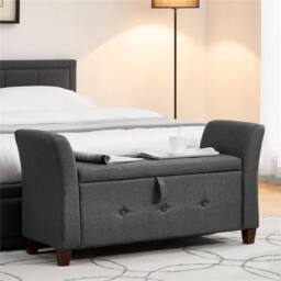 Kelvenix Dark Grey Linen Storage Ottoman Seat Stool Bench - Size: 0.6m2 - thumbnail 5
