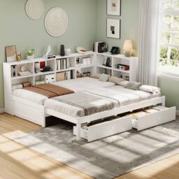 BTM 3ft Single Daybed Trundle Storage Bed USB Charging Wooden Bed in White - thumbnail 4