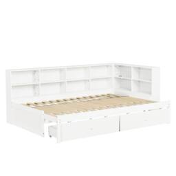 BTM 3ft Single Daybed Trundle Storage Bed USB Charging Wooden Bed in White - thumbnail 9