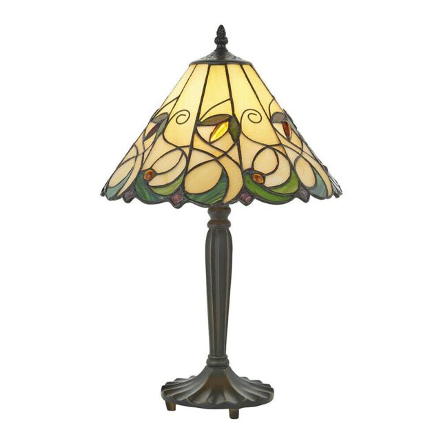 Loops Small Tiffany Glass LED Table Lamp - Floral Design - Dark Bronze Finish in Clear - image 1