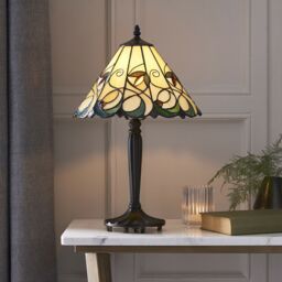 Loops Small Tiffany Glass LED Table Lamp - Floral Design - Dark Bronze Finish in Clear - thumbnail 2
