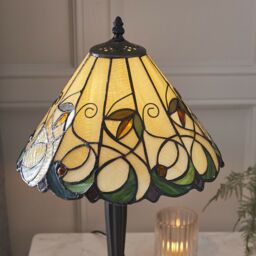 Loops Small Tiffany Glass LED Table Lamp - Floral Design - Dark Bronze Finish in Clear - thumbnail 3