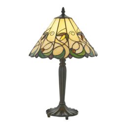 Loops Small Tiffany Glass LED Table Lamp - Floral Design - Dark Bronze Finish in Clear
