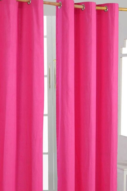 Homescapes Plain Cotton Ready Made Eyelet Curtain Pair in Bright Pink - Size: 140 cm width x 183 cm drop - image 1