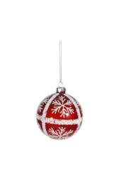 KDMD Red Glass Bauble with White Glitter Snowflakes Dia8cm 3 Pack - thumbnail 2