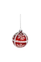 KDMD Red Glass Bauble with White Glitter Snowflakes Dia8cm 3 Pack - thumbnail 1