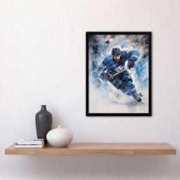 Artery8 Wall Art Print Ice Hockey Skater Roughing Action Artwork Man Cave Art Framed in Blue - Size: A4 - thumbnail 4