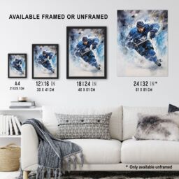 Artery8 Wall Art Print Ice Hockey Skater Roughing Action Artwork Man Cave Art Framed in Blue - Size: A4 - thumbnail 3