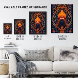"Artery8 Wall Art Print Sikh Guru & Botanical Pattern Vibrant Concept Art Orange Blue Vegetal Design Poster - Size: W18"" x H24""" - thumbnail 3