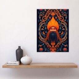 "Artery8 Wall Art Print Sikh Guru & Botanical Pattern Vibrant Concept Art Orange Blue Vegetal Design Poster - Size: W18"" x H24""" - thumbnail 4