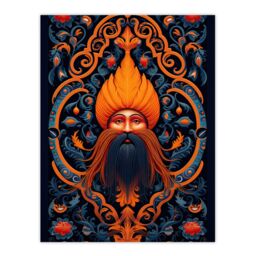 "Artery8 Wall Art Print Sikh Guru & Botanical Pattern Vibrant Concept Art Orange Blue Vegetal Design Poster - Size: W18"" x H24""" - thumbnail 1