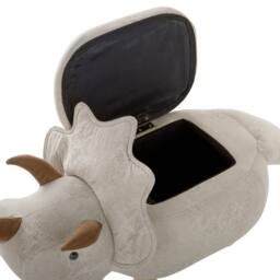 Wyld and Coco Triceratops Kids Storage Stool Light Grey Upholstered Rubberwood - thumbnail 8