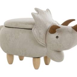 Wyld and Coco Triceratops Kids Storage Stool Light Grey Upholstered Rubberwood - thumbnail 2