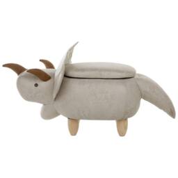 Wyld and Coco Triceratops Kids Storage Stool Light Grey Upholstered Rubberwood - thumbnail 4