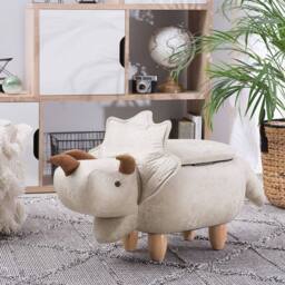 Wyld and Coco Triceratops Kids Storage Stool Light Grey Upholstered Rubberwood