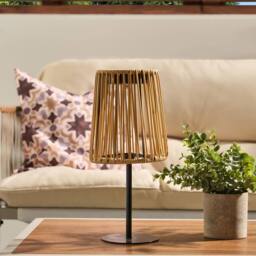 OHS Rattan Solar Table Lamp Cordless Outdoor Garden Light Auto Sensor in Natural