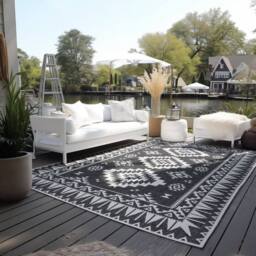 THE RUGS Dynamic Reversible Indoor & Outdoor Rug Polypropylene Oriental Rug in Black - Size: 200 cm x 290 cm - thumbnail 7