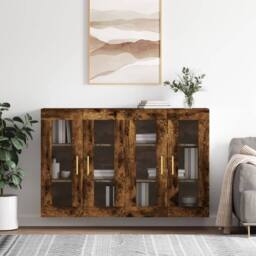 Berkfield Home Wall Mounted Cabinets 2 pcs Smoked Oak Engineered Wood in Brown - thumbnail 2