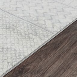 Livabliss Monaco-Geometric Grey Ivory Living Dining Bedroom Rug in Silver - Size: 130 cm x 190 cm - thumbnail 3