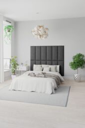 Aspire EasyMount Wall Mounted Upholstered Panels, Modular DIY Headboard in Saxon Twill Fabric (Pack of 4) in Charcoal - thumbnail 1