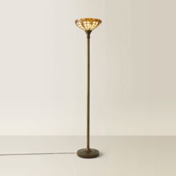 ValueLights Tiffany Amber Gold Stained Glass Antique Brass Uplighter Floor Lamp - thumbnail 6