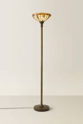 ValueLights Tiffany Amber Gold Stained Glass Antique Brass Uplighter Floor Lamp - thumbnail 3