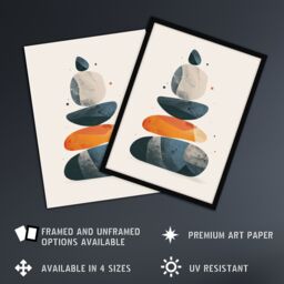 "Artery8 Vertical Stacked Rocks Cairn Boho Stylised Design Wall Art Print in Grey - Size: W12"" x H16""" - thumbnail 2