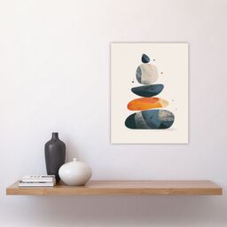 "Artery8 Vertical Stacked Rocks Cairn Boho Stylised Design Wall Art Print in Grey - Size: W12"" x H16""" - thumbnail 4