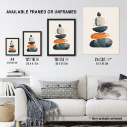 "Artery8 Vertical Stacked Rocks Cairn Boho Stylised Design Wall Art Print in Grey - Size: W12"" x H16""" - thumbnail 3