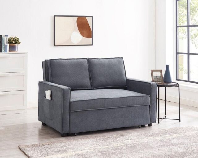 Home Detail Hugo 2 Seater Sofa Bed Pull Out Linen Fabric, Dark Grey - image 1