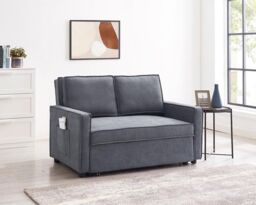 Home Detail Hugo 2 Seater Sofa Bed Pull Out Linen Fabric, Dark Grey - thumbnail 1