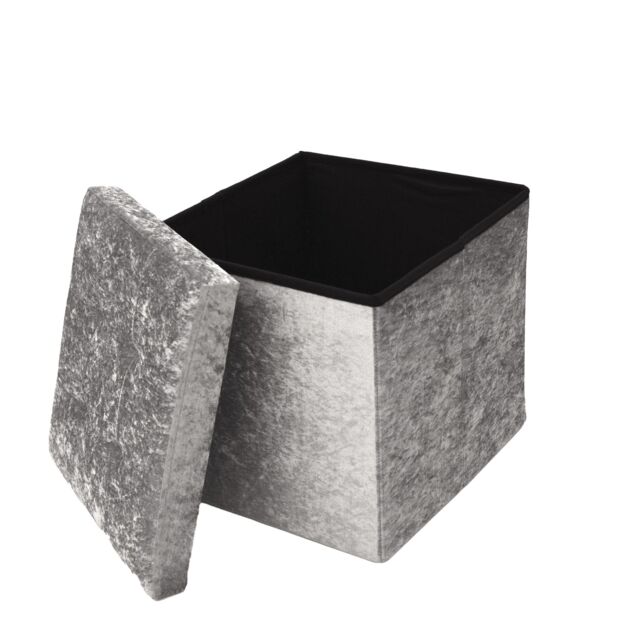 Libbi Lou Velvet Footstool Ottoman Storage Box 38x38x38cm in Grey - Size: 38 x 38 x 38 cm - image 1