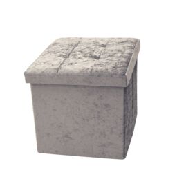 Libbi Lou Velvet Footstool Ottoman Storage Box 38x38x38cm in Grey - Size: 38 x 38 x 38 cm - thumbnail 4