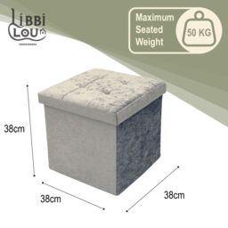 Libbi Lou Velvet Footstool Ottoman Storage Box 38x38x38cm in Grey - Size: 38 x 38 x 38 cm - thumbnail 3