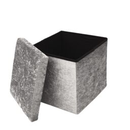 Libbi Lou Velvet Footstool Ottoman Storage Box 38x38x38cm in Grey - Size: 38 x 38 x 38 cm - thumbnail 1