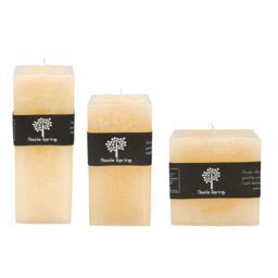 Nicola Spring Square Vanilla Pillar Candles - 3 Sizes - Cream - Pack of 3 in Beige - thumbnail 1