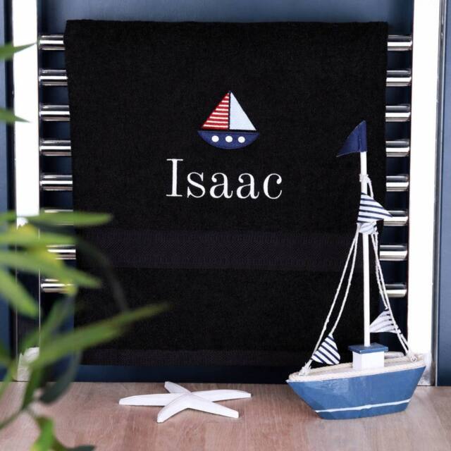 Duncan Stewart Kid's Personalised Sailing Boat Bath Towel in Black - image 1