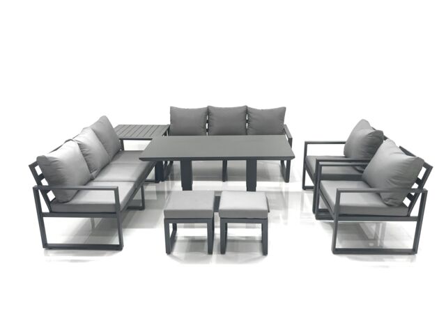 Fimous Garden Sofa Set Aluminium Furniture Rising Dining Tabe Set with 2 Chair 2 Small Footstools Side Table Dark Grey - image 1