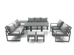 Fimous Garden Sofa Set Aluminium Furniture Rising Dining Tabe Set with 2 Chair 2 Small Footstools Side Table Dark Grey - thumbnail 1