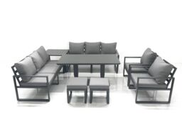 Fimous Garden Sofa Set Aluminium Furniture Rising Dining Tabe Set with 2 Chair 2 Small Footstools Side Table Dark Grey - thumbnail 2