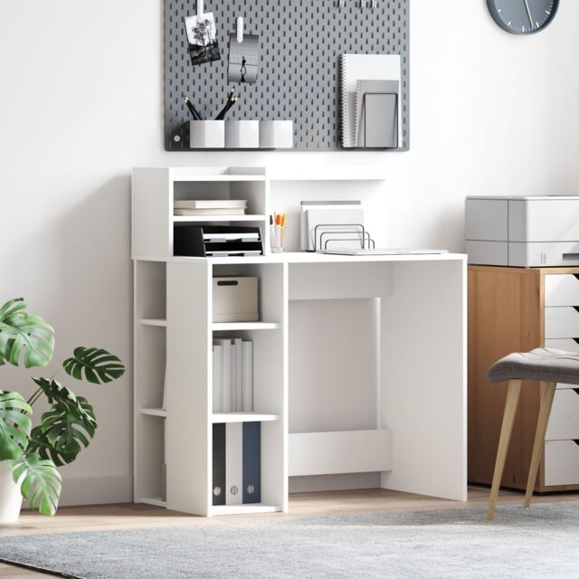 Berkfield Home Desk with Storage White 90x48x101.5 cm Engineered Wood - image 1