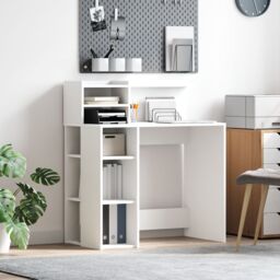 Berkfield Home Desk with Storage White 90x48x101.5 cm Engineered Wood - thumbnail 1