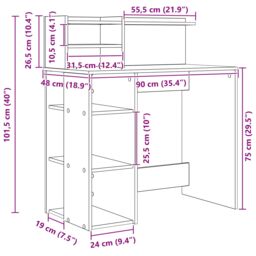 Berkfield Home Desk with Storage White 90x48x101.5 cm Engineered Wood - thumbnail 9