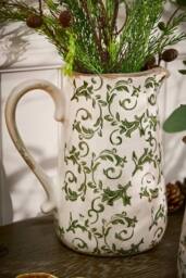 Dibor Set of 2 Luxury Irina Green Botanical Home Decor Pitcher Jug in Cream - Size: Large - thumbnail 2