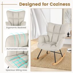 Gymax Linen Rocking Chair Accent Chair With High Backrest & Padded Armrests in Beige - thumbnail 5