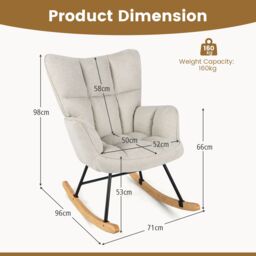 Gymax Linen Rocking Chair Accent Chair With High Backrest & Padded Armrests in Beige - thumbnail 3