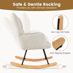 Gymax Linen Rocking Chair Accent Chair With High Backrest & Padded Armrests in Beige - thumbnail 6